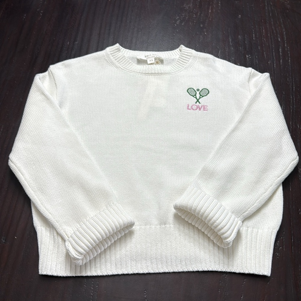White Sweater with Embroidered Pickleball or Tennis Detail